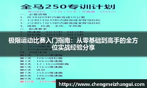 极限运动比赛入门指南：从零基础到高手的全方位实战经验分享